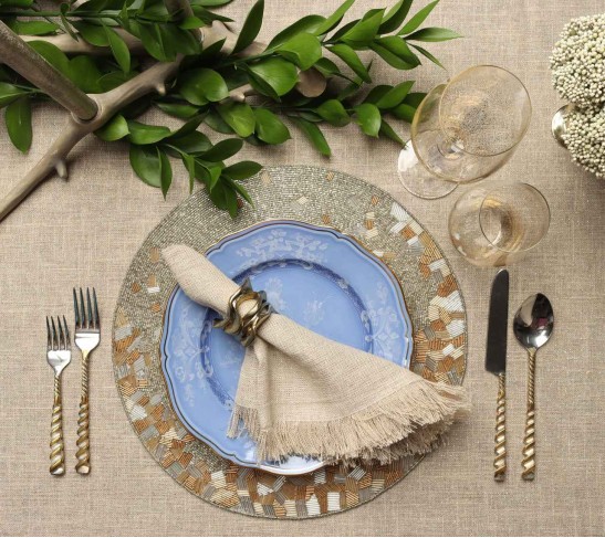 Fringe Tablecloth in Natural & Silver