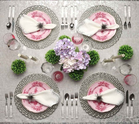 Metafoil Tablecloth in White & Silver