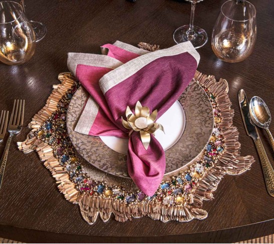 Sunflower Napkin Ring in Gold & Crystal, Set of 4