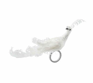 Frost Bird Napkin Ring in White & Silver, Set of 4
