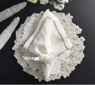 Frost Bird Napkin Ring in White & Silver, Set of 4