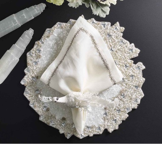 Frost Bird Napkin Ring in White & Silver, Set of 4