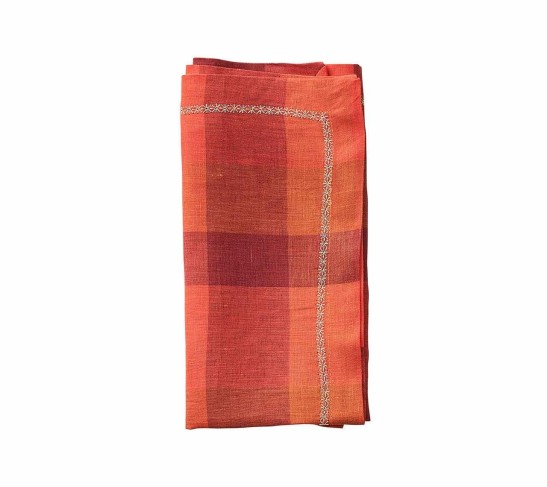 Tartan Napkin in Cranberry & Orange, Set of 4