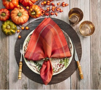 Tartan Napkin in Cranberry & Orange, Set of 4