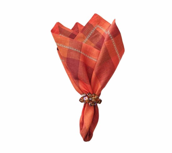 Tartan Napkin in Cranberry & Orange, Set of 4