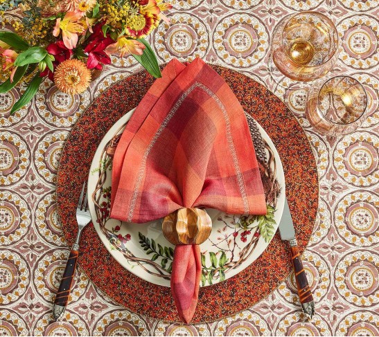 Tartan Napkin in Cranberry & Orange, Set of 4
