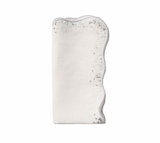 Sequin Spray Napkin in White & Silver, Set of 4