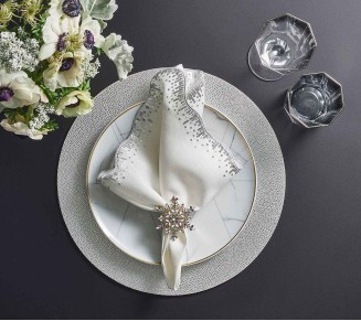 Sequin Spray Napkin in White & Silver, Set of 4