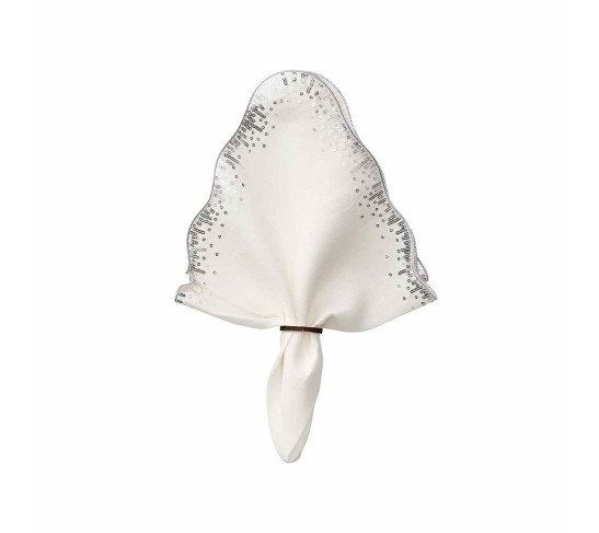 Sequin Spray Napkin in White & Silver, Set of 4