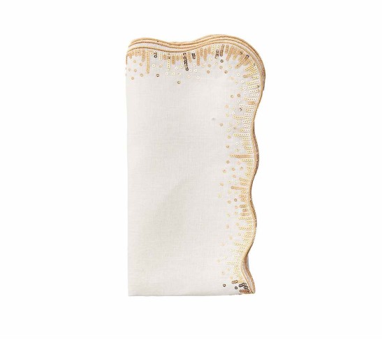 Sequin Spray Napkin in White & Gold, Set of 4