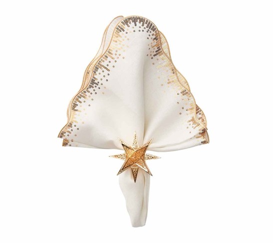 Sequin Spray Napkin in White & Gold, Set of 4