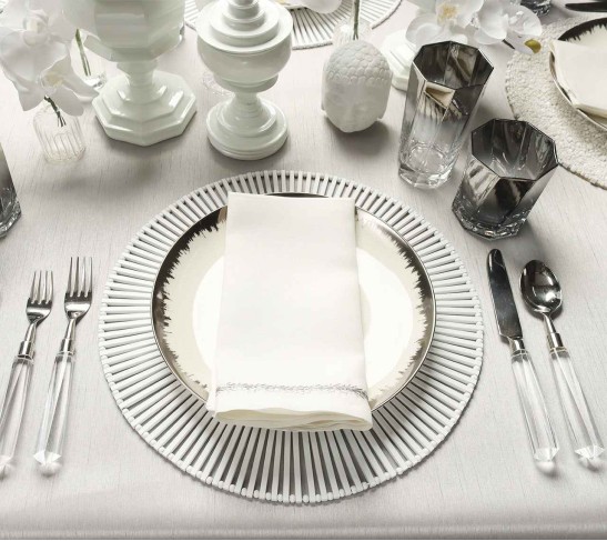 Jardin Napkin in White & Silver, Set of 4