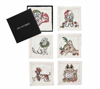 Xmas Pack Cocktail Napkins in White & Multi, Set of 6 in a Gift Box