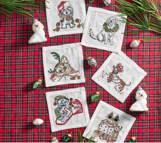Xmas Pack Cocktail Napkins in White & Multi, Set of 6 in a Gift Box