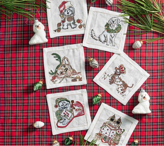 Xmas Pack Cocktail Napkins in White & Multi, Set of 6 in a Gift Box