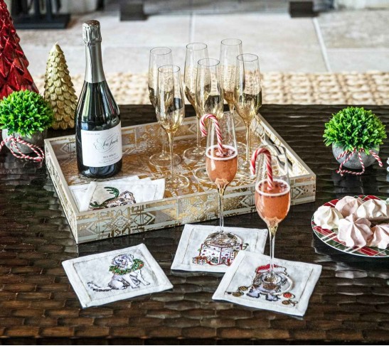 Xmas Pack Cocktail Napkins in White & Multi, Set of 6 in a Gift Box