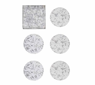 Stardust Drink Coasters in Clear & Silver, Set of 6 in a Caddy