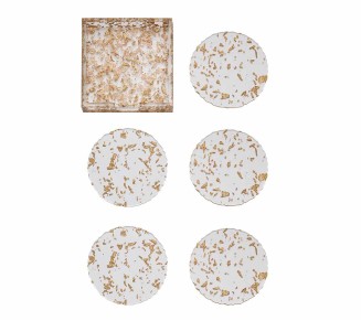 Stardust Drink Coasters in Clear & Gold, Set of 6 in a Caddy