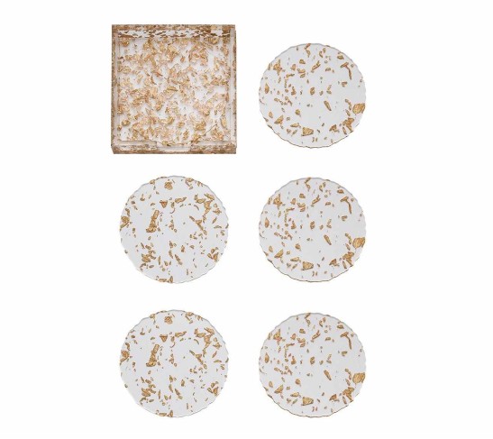 Stardust Drink Coasters in Clear & Gold, Set of 6 in a Caddy