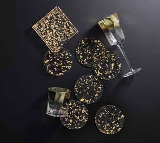 Stardust Drink Coasters in Clear & Gold, Set of 6 in a Caddy