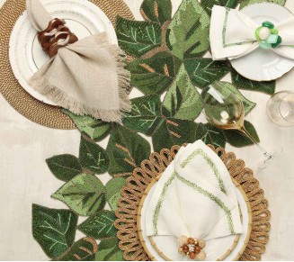 Overlapped Leaves Table Runner in Green