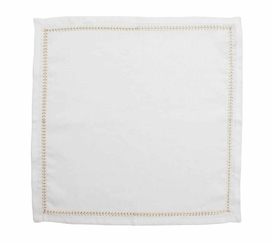 Herringbone Napkin in White, Gold & Silver, Set of 4