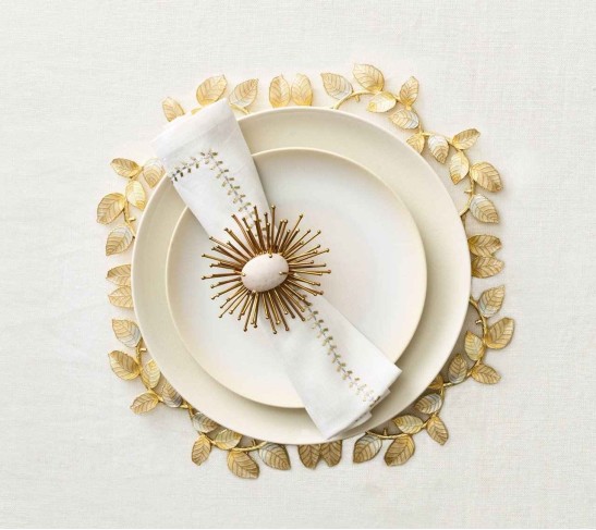 Herringbone Napkin in White, Gold & Silver, Set of 4