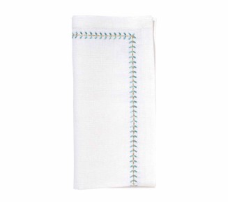 Herringbone Napkin in White, Seafoam & Gold, Set of 4