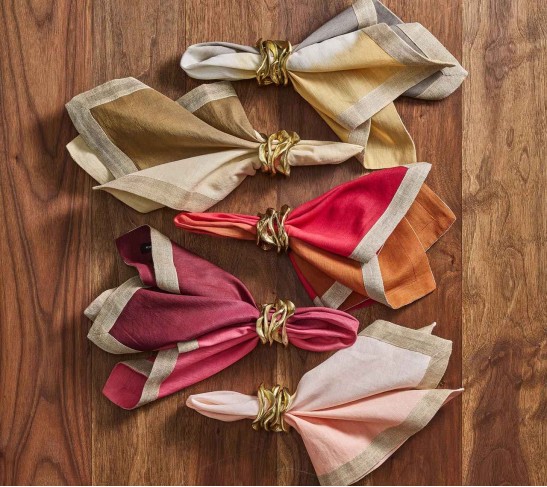 Dip Dye Napkin in Natural, Brown & Gold, Set of 4