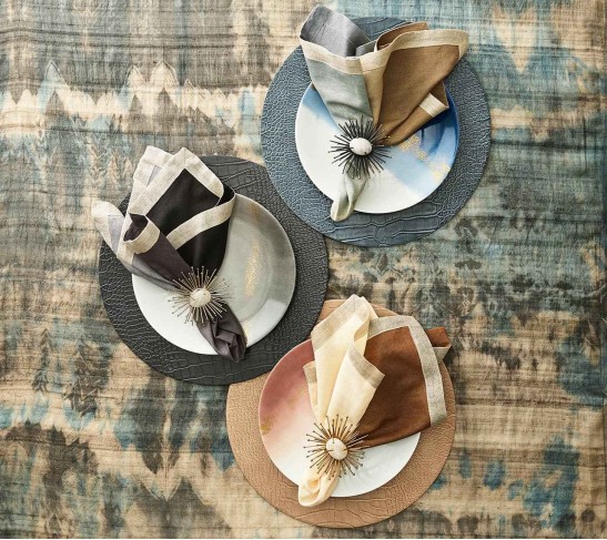 Dip Dye Napkin in Natural, Brown & Gold, Set of 4