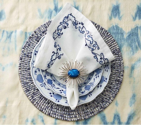 Ming Border Napkin in White & Navy, Set of 4