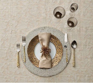 Metallic Linen Napkin in Natural & Gold, Set of 4