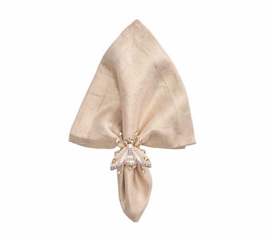 Metallic Linen Napkin in Natural & Gold, Set of 4