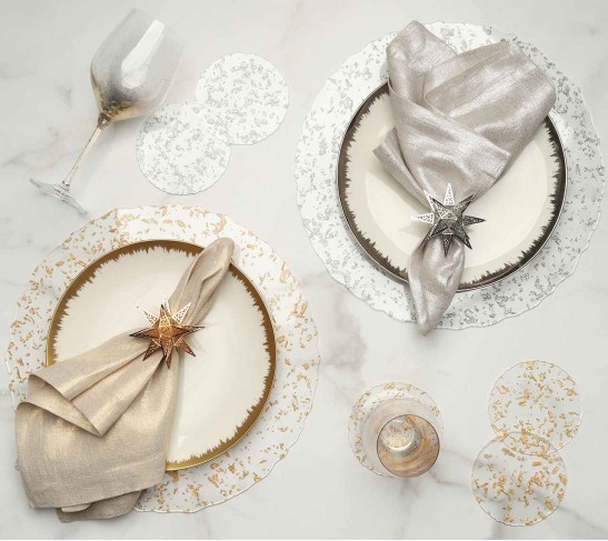 Metallic Linen Napkin in Natural & Gold, Set of 4