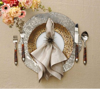 Metallic Linen Napkin in Natural & Silver, Set of 4
