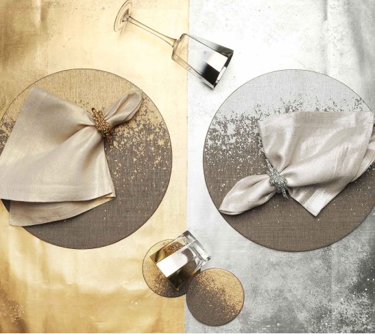 Metallic Linen Napkin in Natural & Silver, Set of 4