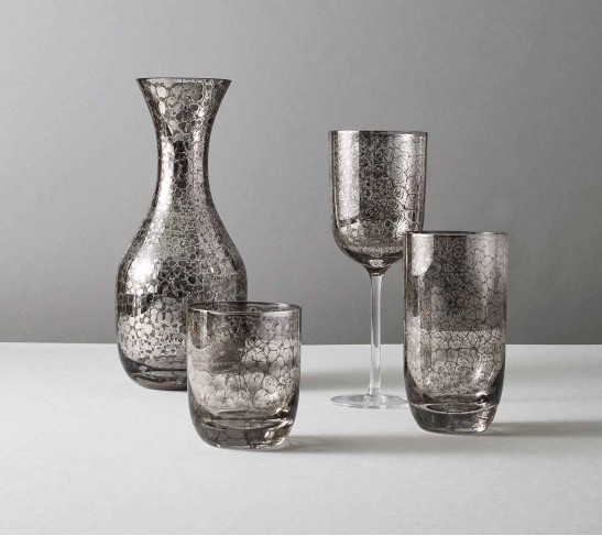 Crackle Double Old Fashioned in Platinum, Set of 4