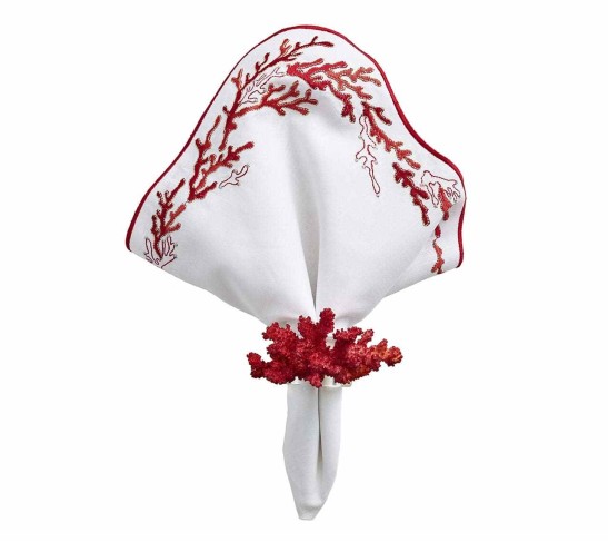 Reef Napkin in White, Coral & Gold, Set of 4