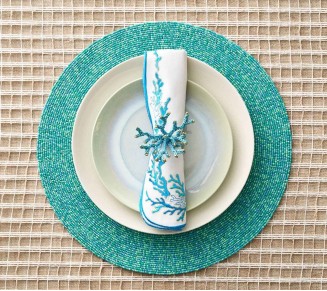 Reef Napkin in White, Turquoise & Gold, Set of 4