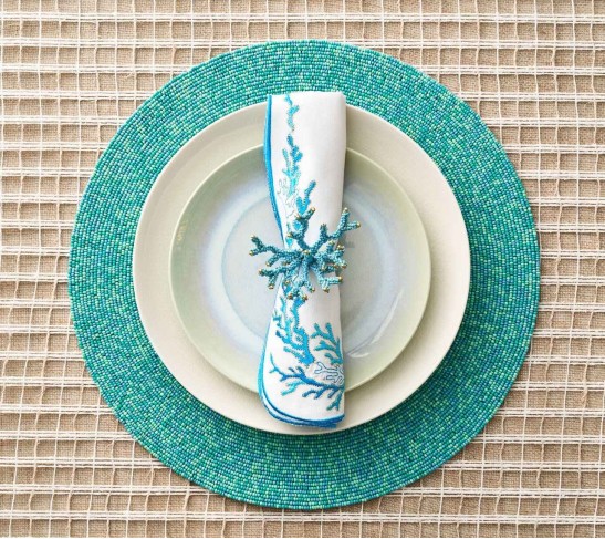 Reef Napkin in White, Turquoise & Gold, Set of 4