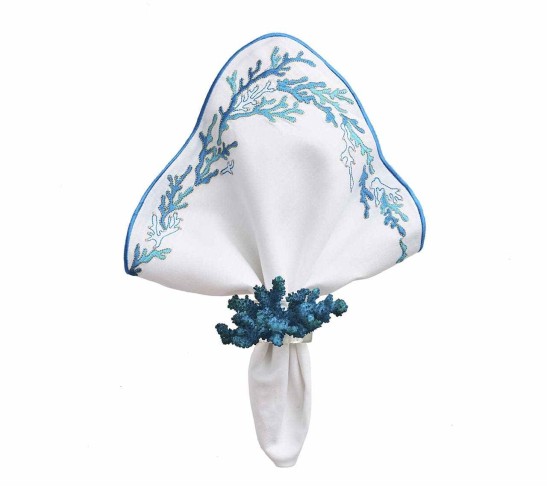 Reef Napkin in White, Turquoise & Gold, Set of 4
