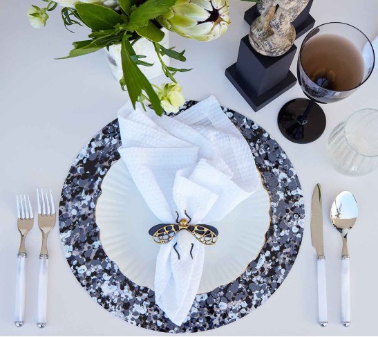 Fly Away Napkin Ring in Black & Multi, Set of 4