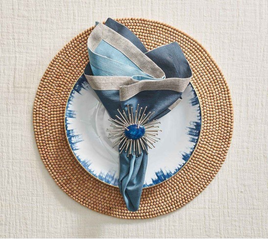 Flare Napkin Ring in Cobalt & Silver, Set of 4