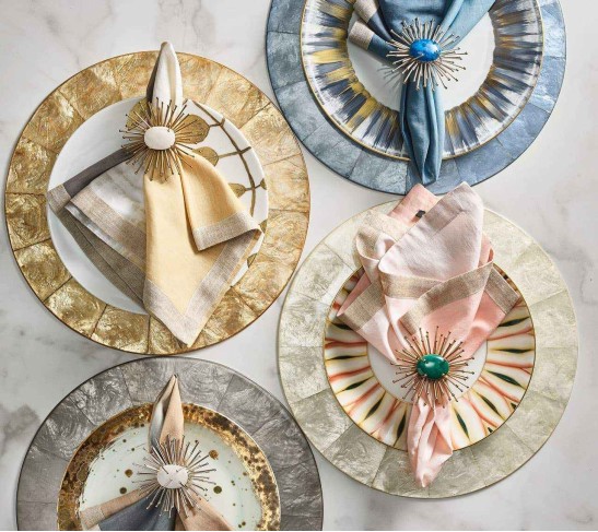 Flare Napkin Ring in Gold & Emerald, Set of 4