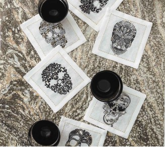 Catrina Cocktail Napkins in White & Multi, Set of 6 in a Gift Box