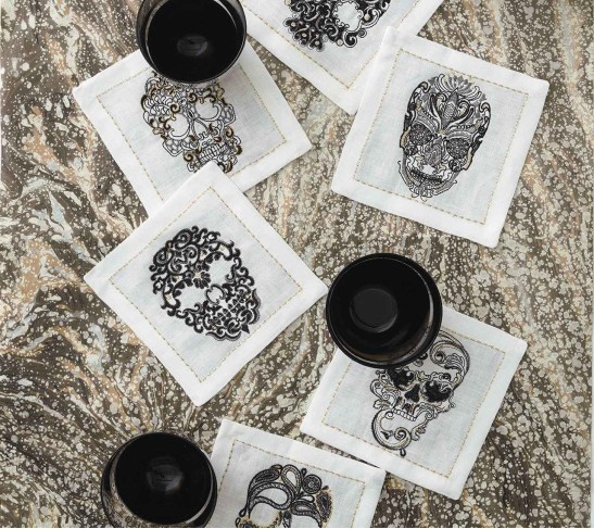 Catrina Cocktail Napkins in White & Multi, Set of 6 in a Gift Box