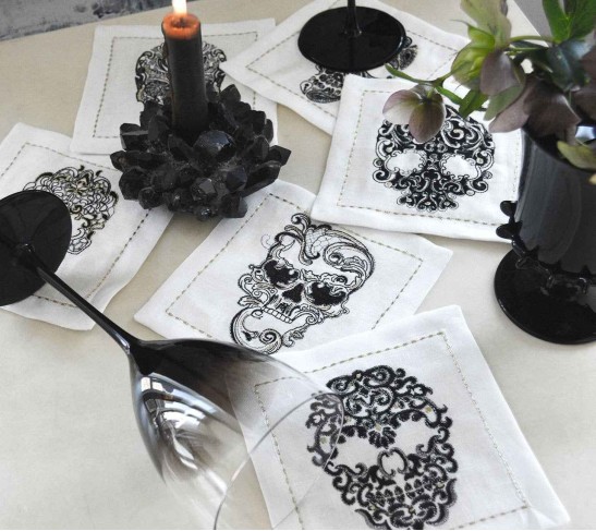 Catrina Cocktail Napkins in White & Multi, Set of 6 in a Gift Box