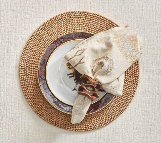 Pavilion Napkin Ring in Brown & Gold, Set of 4