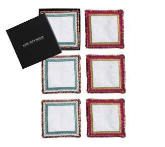 Spectrum Cocktail Napkins in White & Multi, Set of 6 in a Gift Box