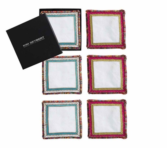 Spectrum Cocktail Napkins in White & Multi, Set of 6 in a Gift Box